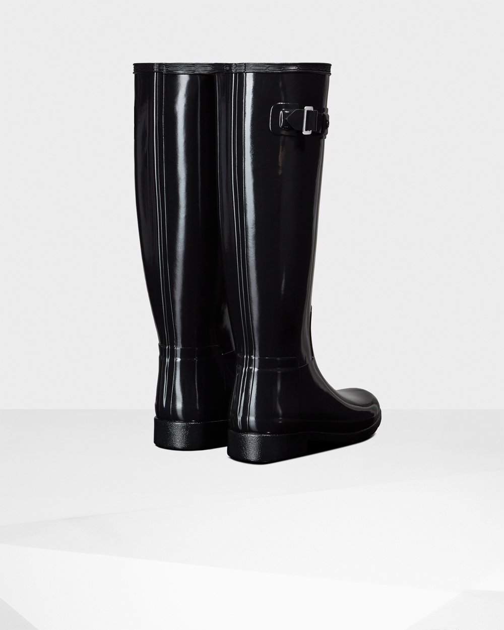 Womens Tall Rain Boots - Hunter Refined Slim Fit Gloss (71HFRNBVP) - Black